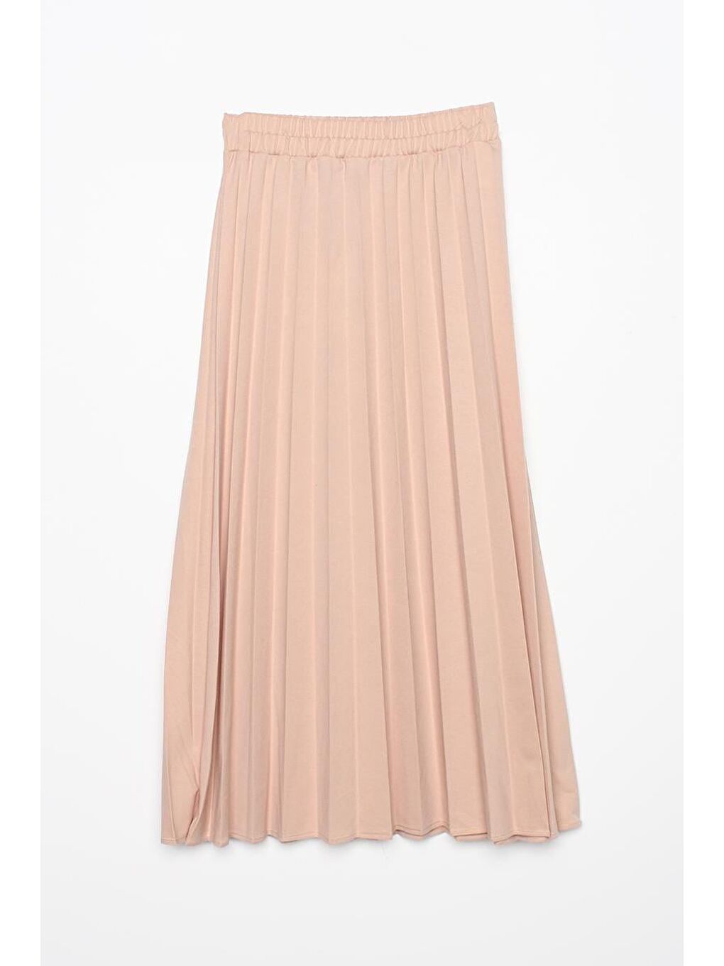 Bej Beli Lastikli Örme Plise Etek-4