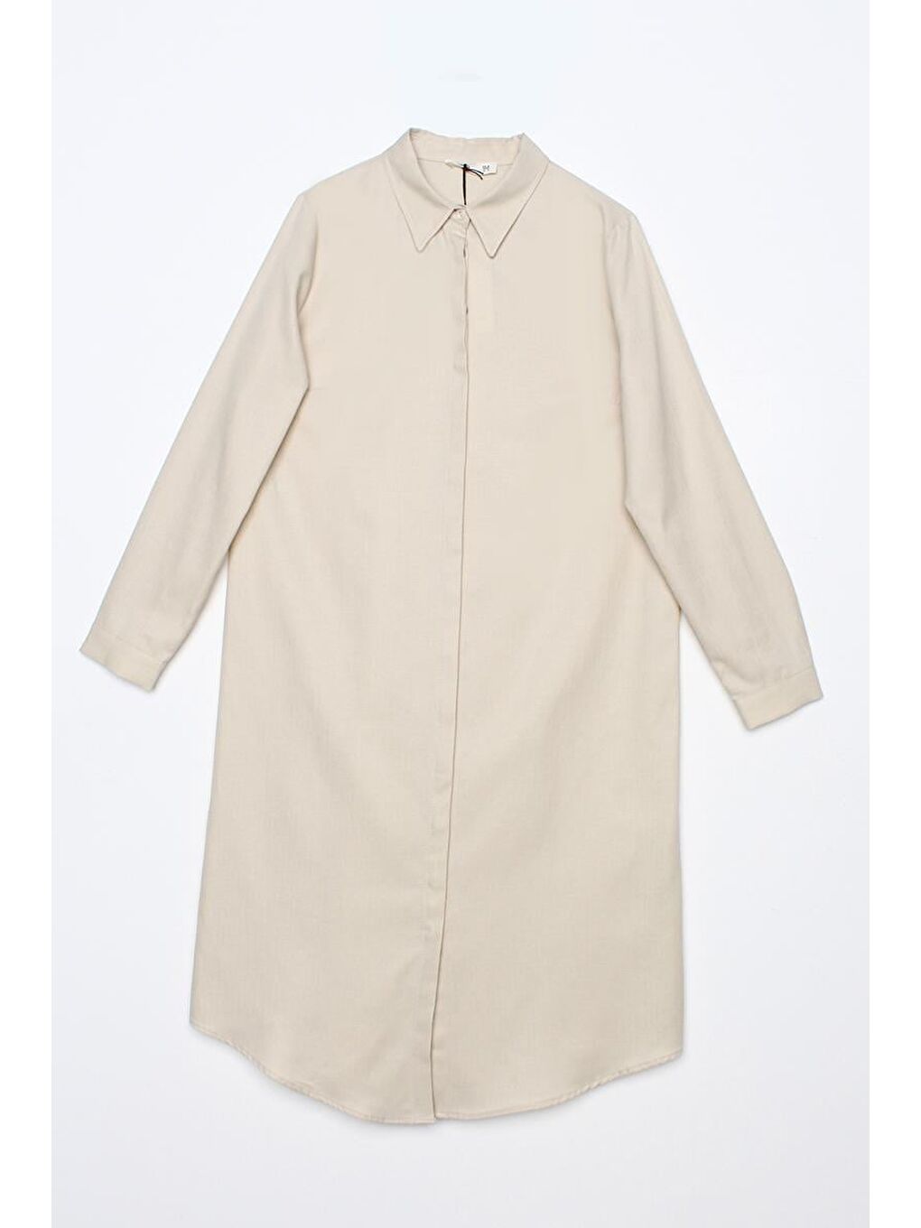 Açık Bej Basic Gizli Patlı Uzun Gömlek-5