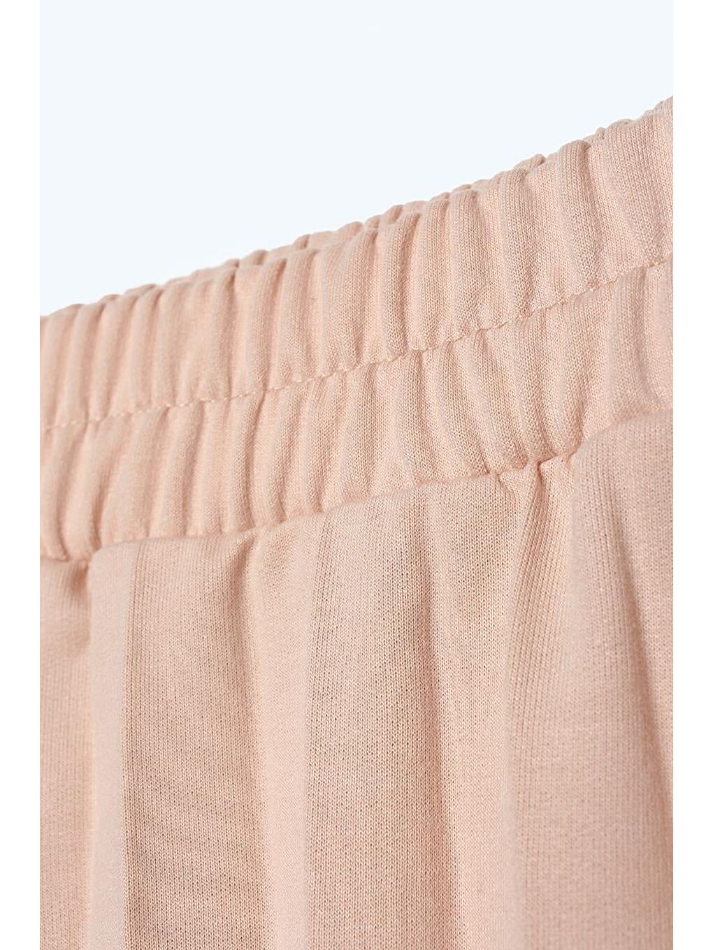 Bej Beli Lastikli Örme Plise Etek-5