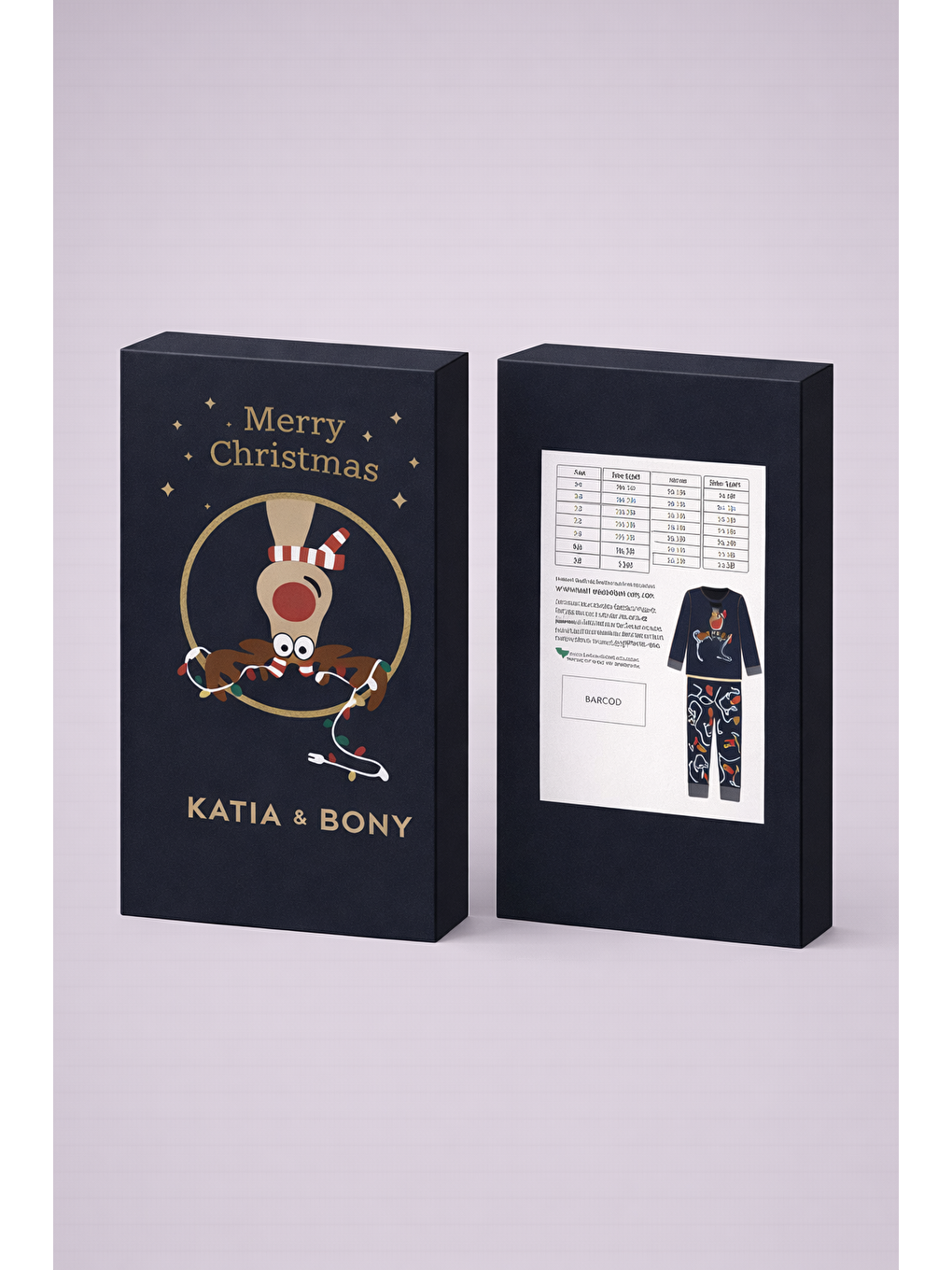 Kadın Geyik Desenli Kutulu Yılbaşı Pijama Takımı Lacivert-2