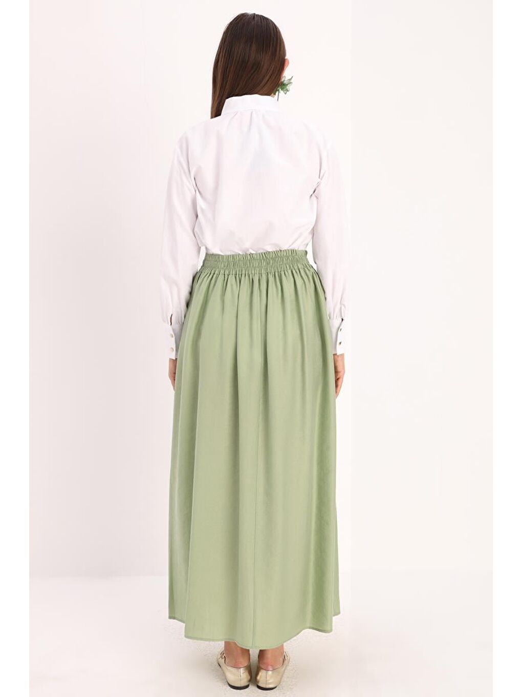 Açık Yeşil Pileli Kloş Etek-2