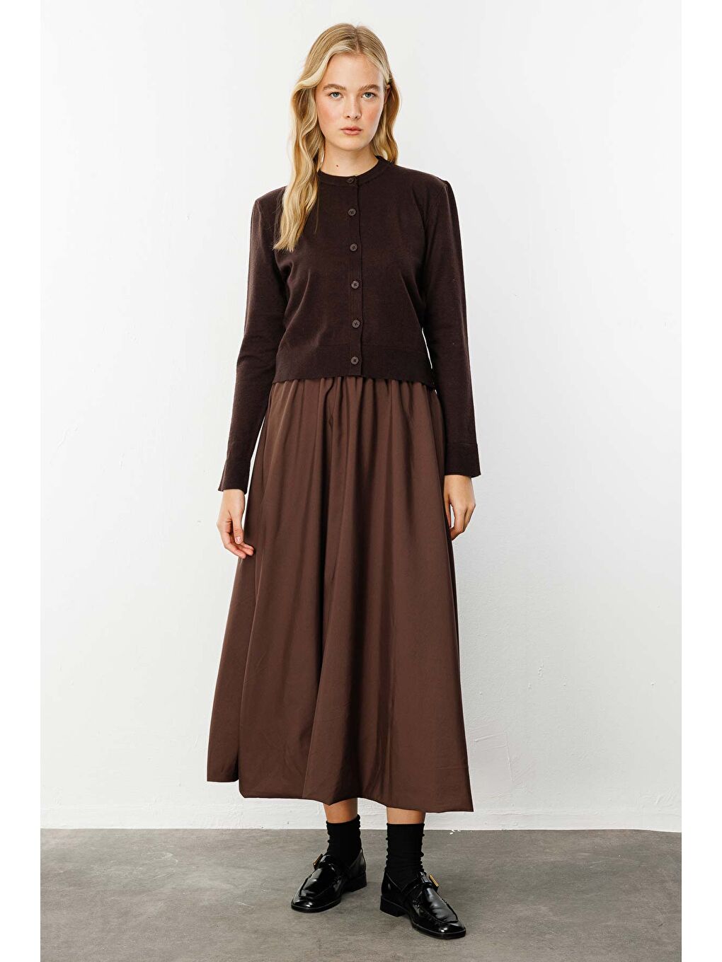 Kahverengi Premium Bisiklet Yaka Kül Kahve Triko Hırka-2