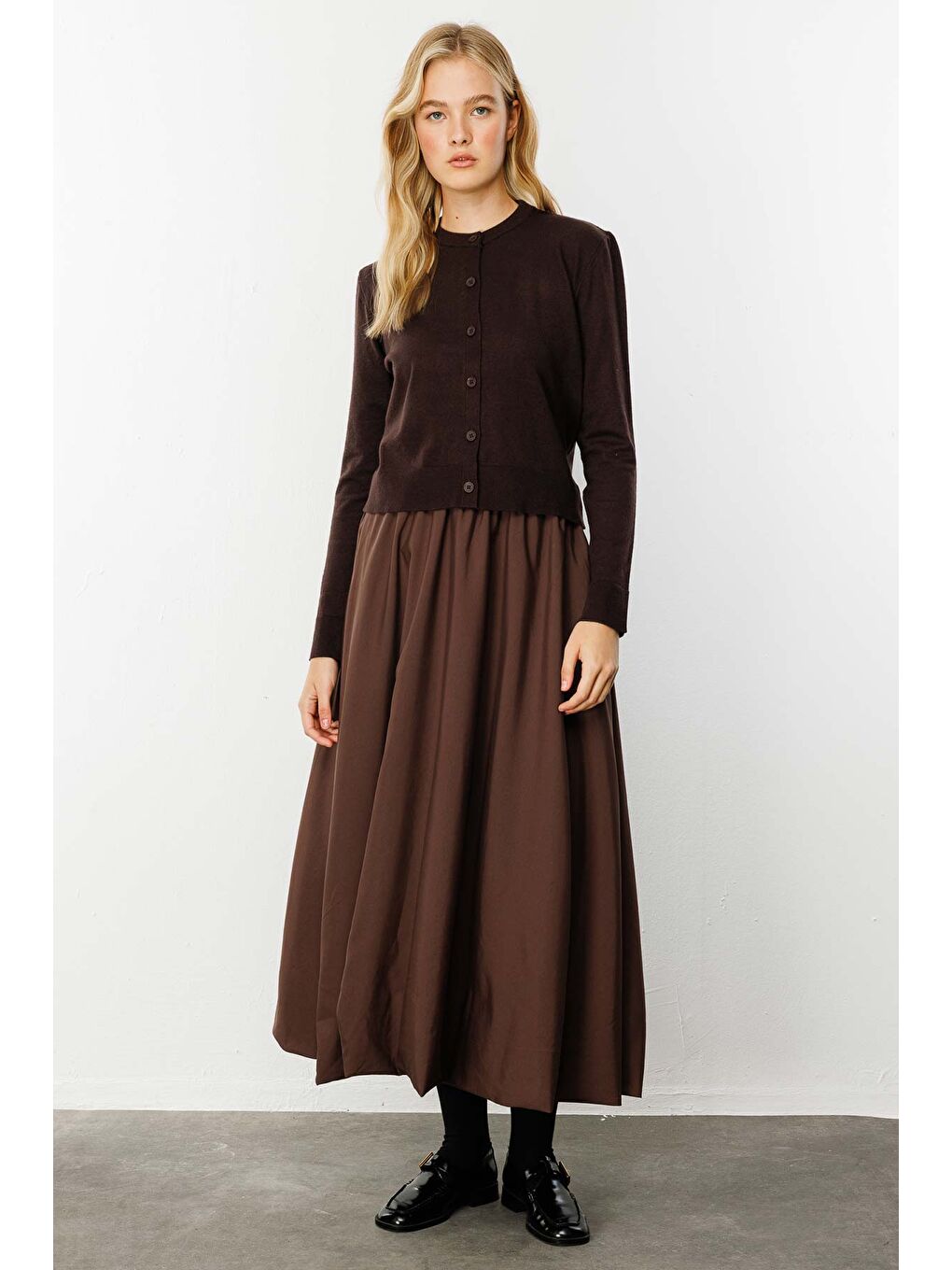 Kahverengi Premium Bisiklet Yaka Kül Kahve Triko Hırka-4