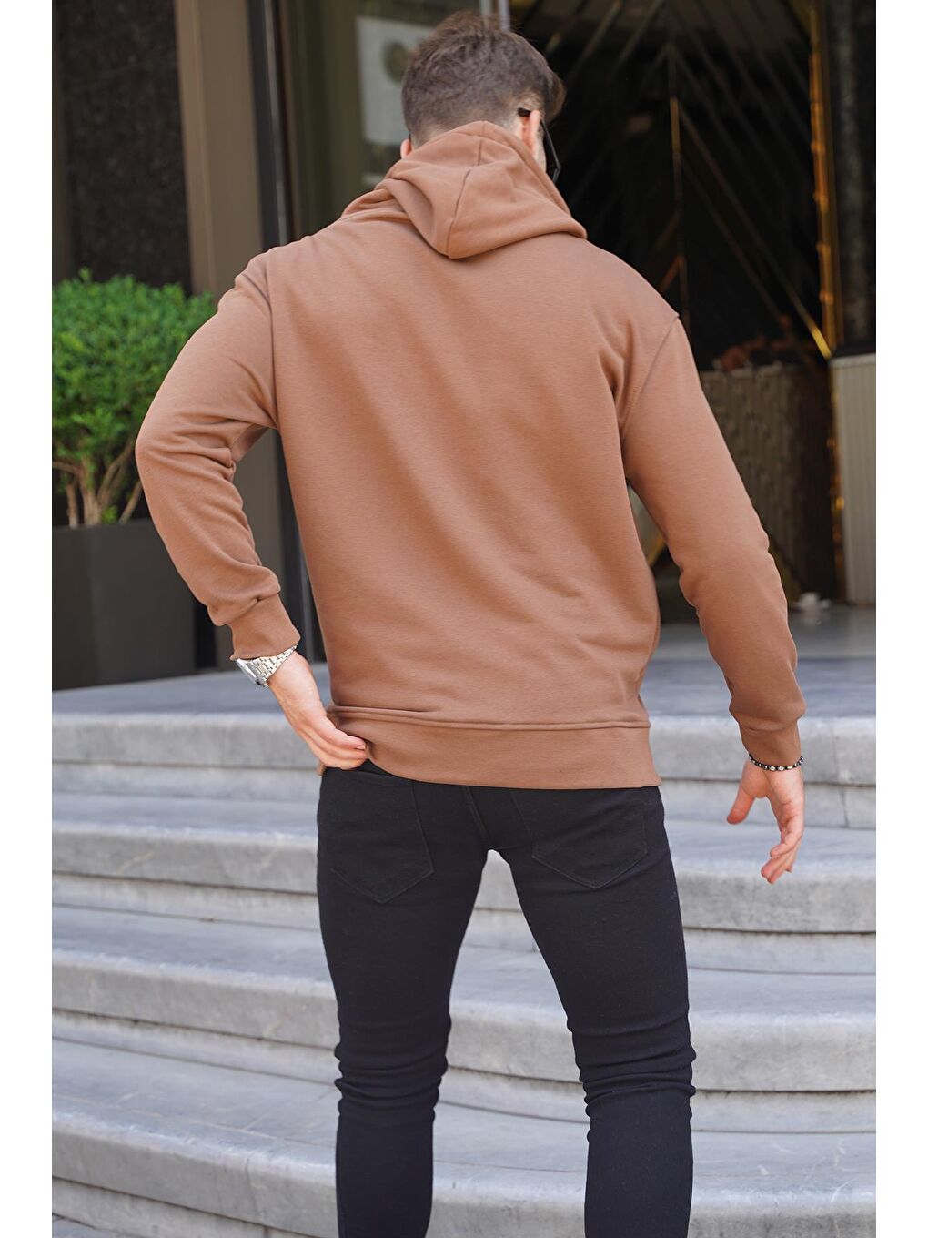 Madmext Kahverengi Kapüşonlu Nakışlı Erkek Sweatshirt 6145 - 1