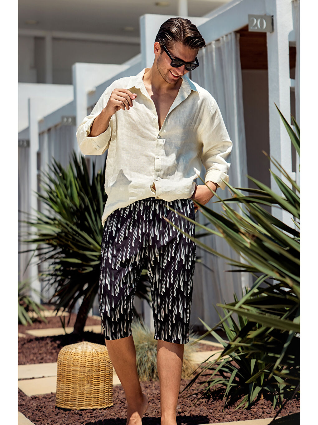 Erkek Havuz Deniz Uzun Kapri Şort Mayo RK004 Siyah