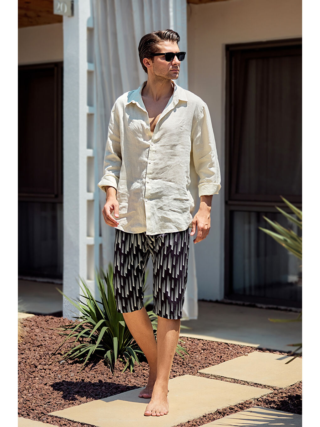 Erkek Havuz Deniz Uzun Kapri Şort Mayo RK004 Siyah-1