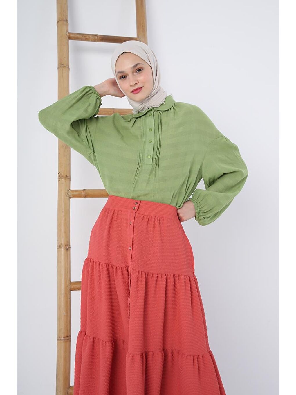 Fuşya Düğmeli Beli Lastikli Fırfırlı Bürümcük Etek-4