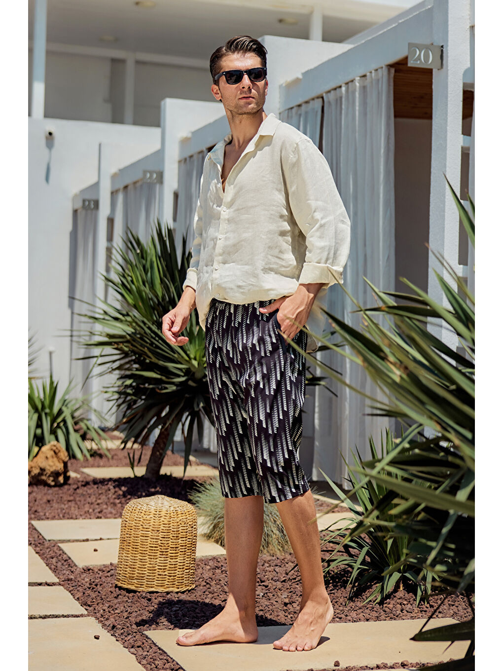 Erkek Havuz Deniz Uzun Kapri Şort Mayo RK004 Siyah-2