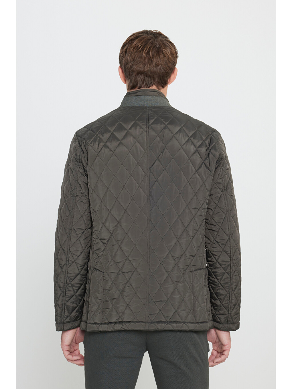 Erkek Haki Standart Fit Normal Kesim Dik Yaka Desenli Kapitone Overcoat-4