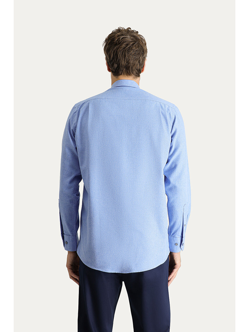 Mavi Uzun Kol Regular Fit Pamuklu Düğmeli Yaka Büyük Beden Gömlek-3