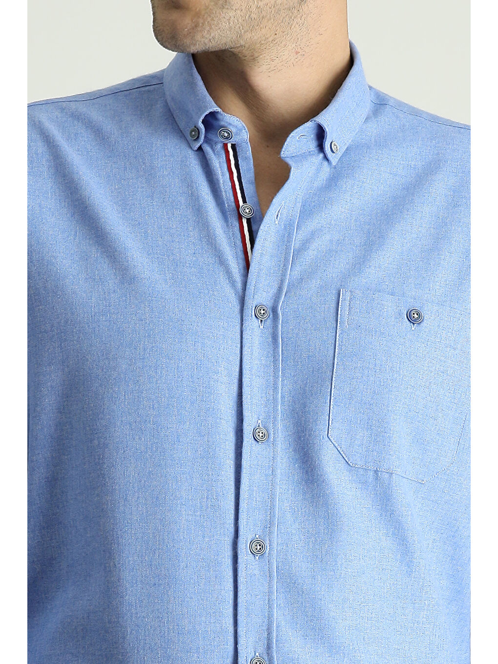 Mavi Uzun Kol Regular Fit Pamuklu Düğmeli Yaka Büyük Beden Gömlek-4