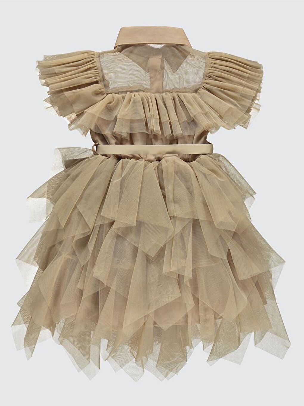 Girls Beli Kemerli Tül 6-12 Yaş Elbise - Bej 10-11 Yaş-1