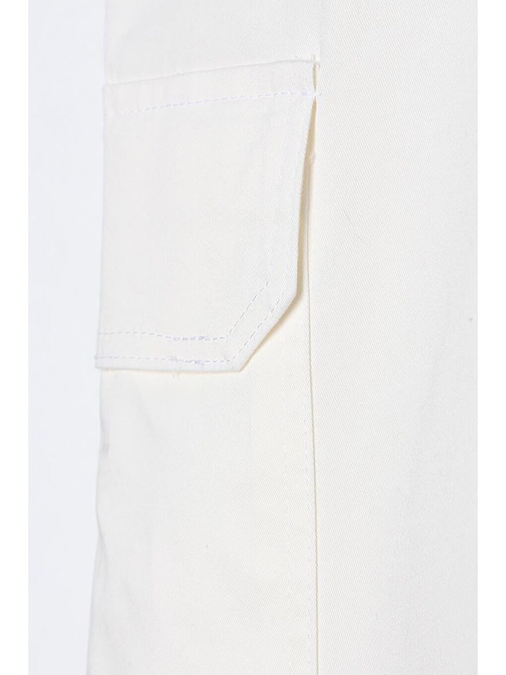 Kırık Beyaz-Pamuklu Çok Cepli Beli Lastikli Kargo Pantolon-5