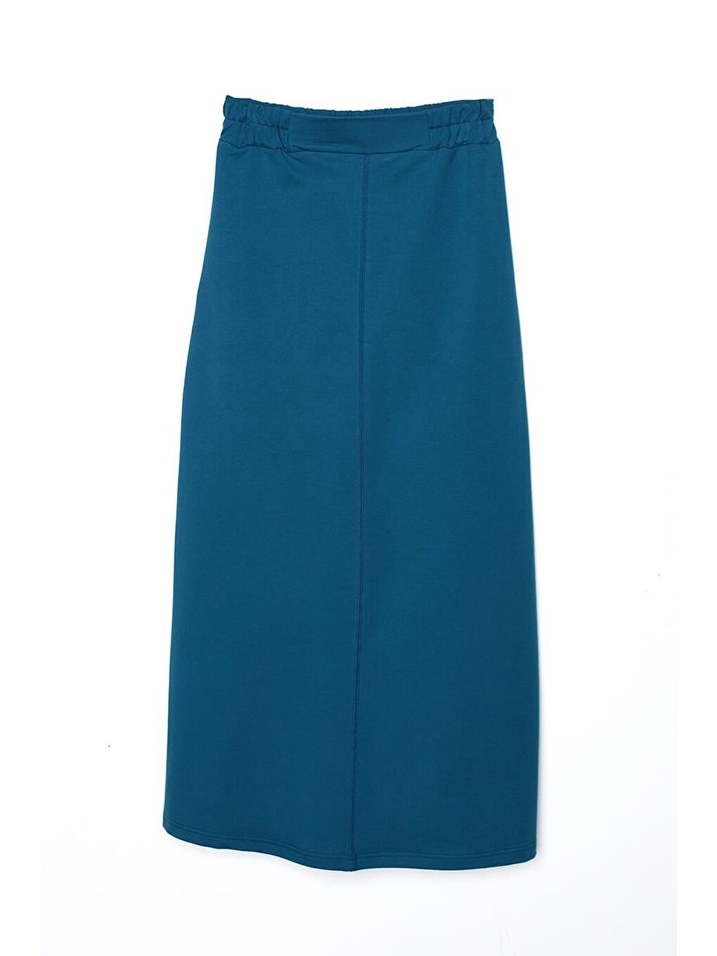 Açık Petrol Beli Lastikli Düz Dar Etek-5