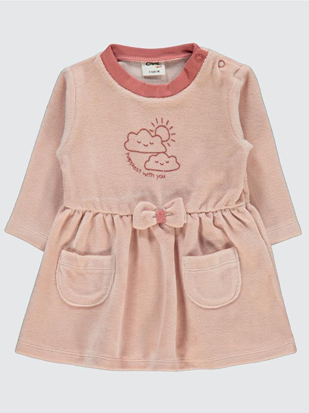 Pembe Baby Bulut Baskılı 3-18 Ay Elbise - Pudra 3-6 Ay