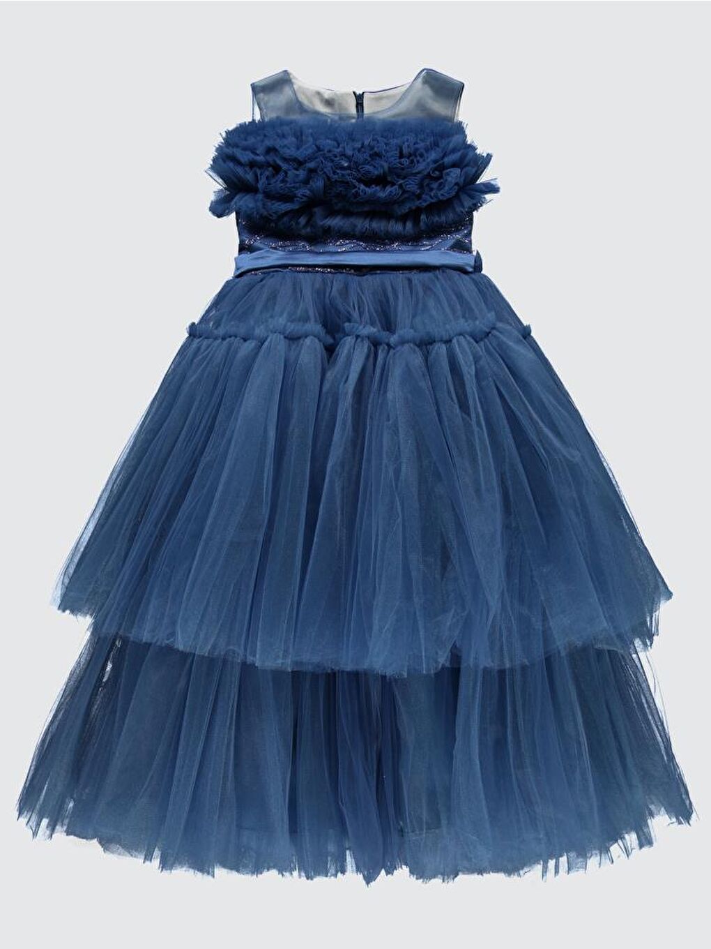 Girls Robası Büzgülü 6-14 Yaş Abiye - Mavi 6-7 Yaş-1