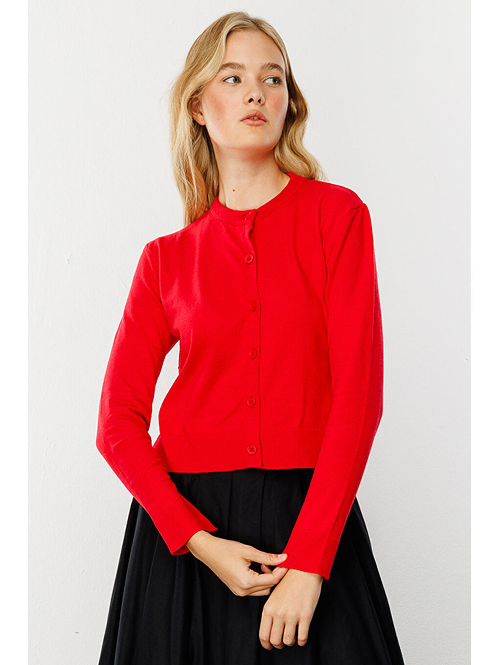 Premium Bisiklet Yaka Kırmızı Triko Hırka-1