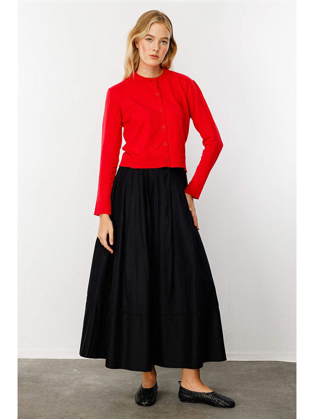 Premium Bisiklet Yaka Kırmızı Triko Hırka-2