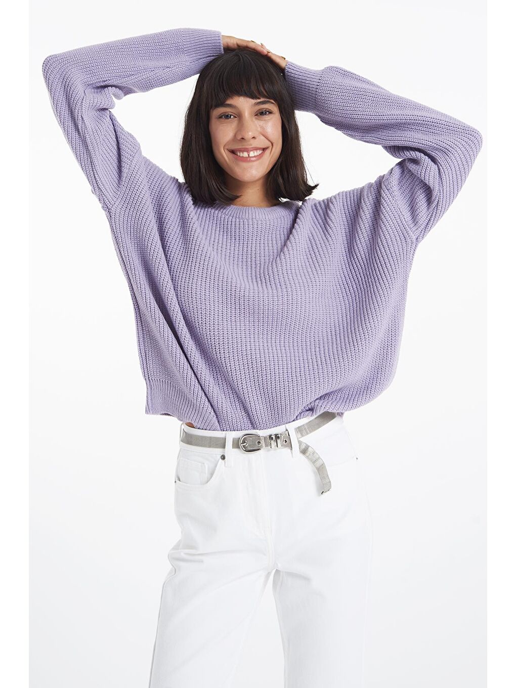 Bisiklet Yaka Geniş Kalıp Lila Rengi Kazak 73311-047