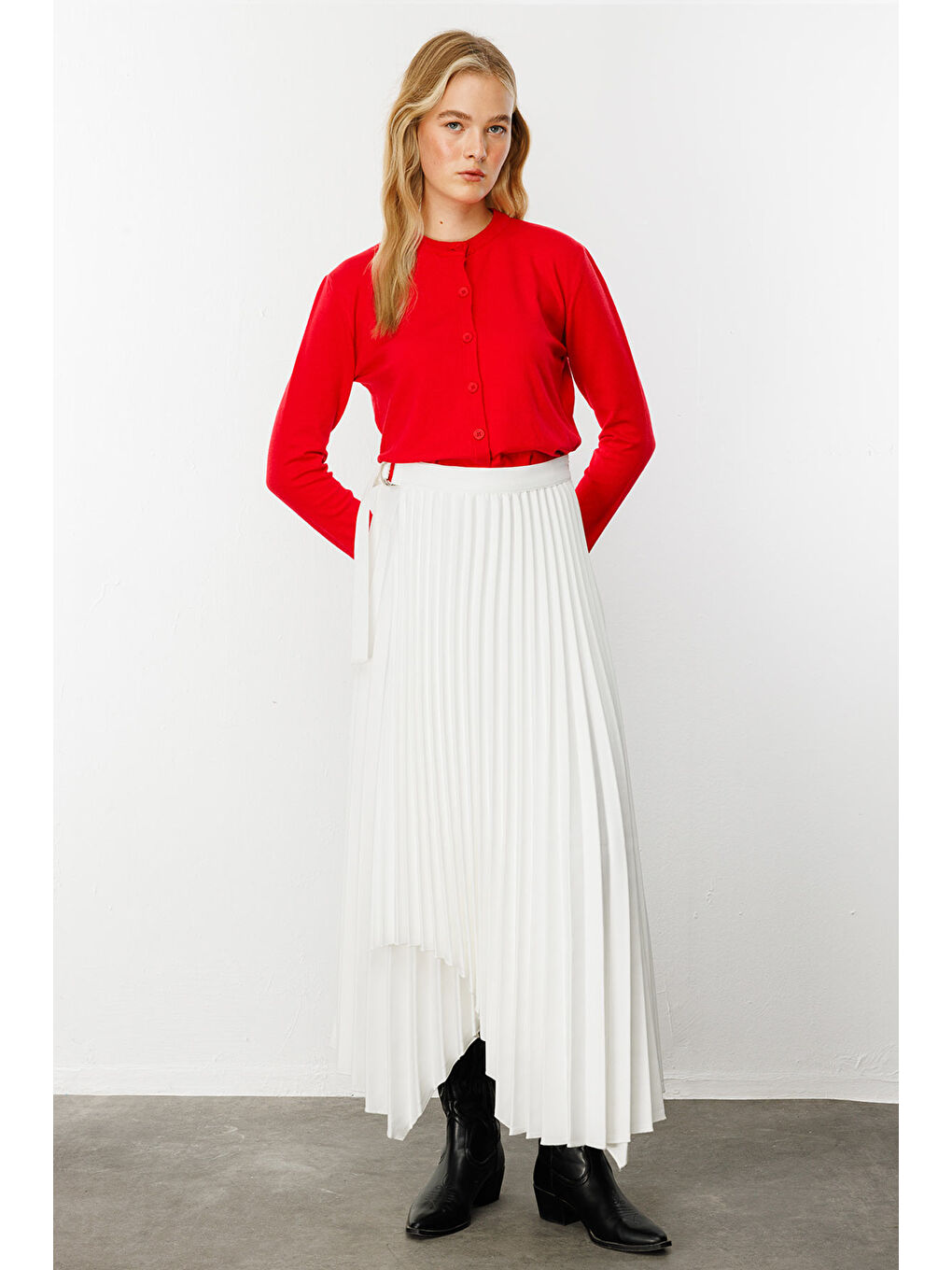 Premium Bisiklet Yaka Kırmızı Triko Hırka-3