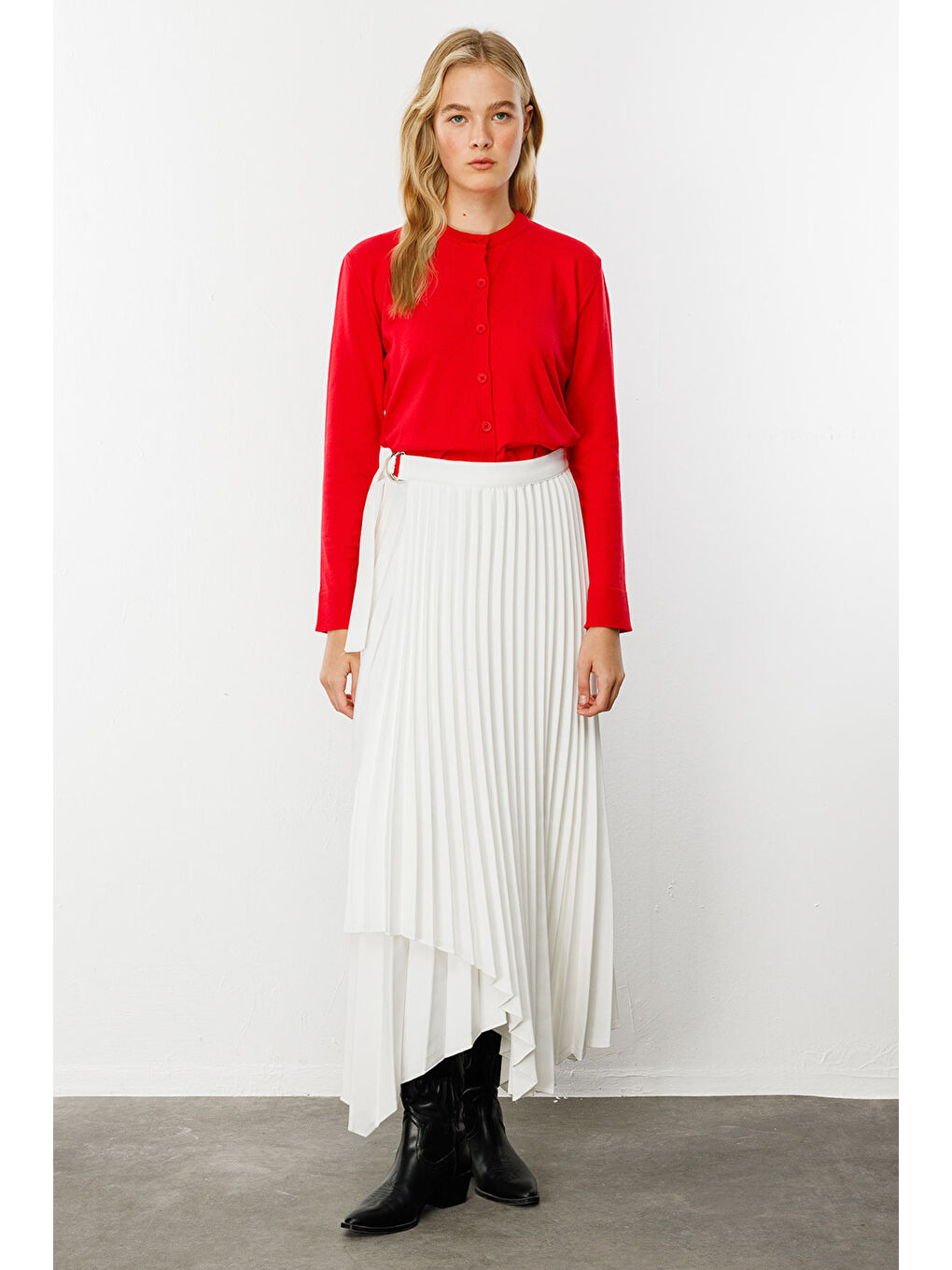 Premium Bisiklet Yaka Kırmızı Triko Hırka-4