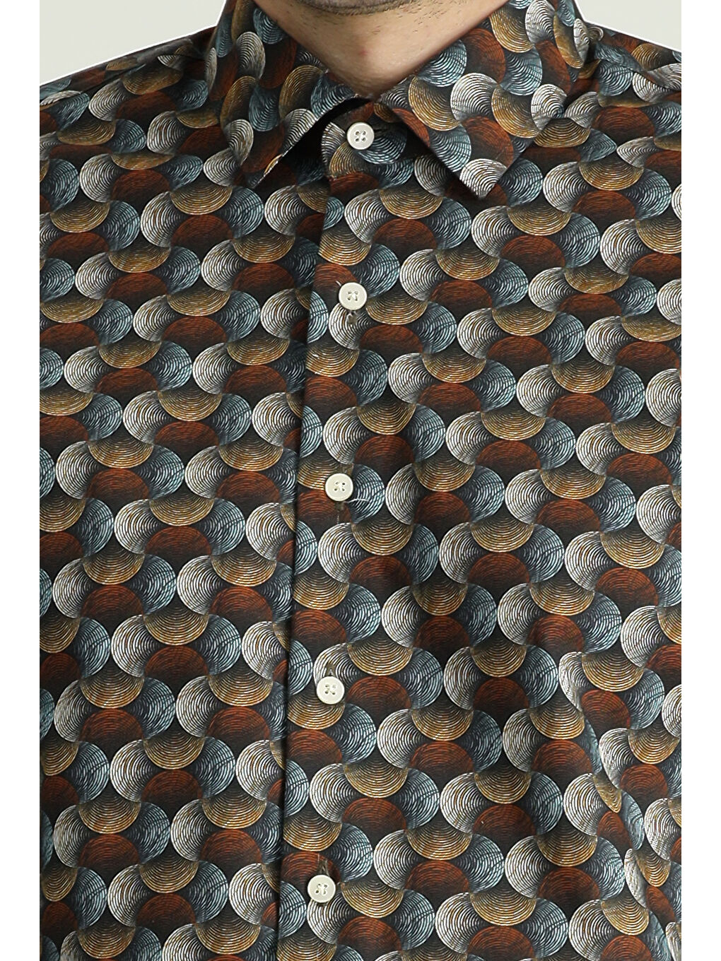 Kahverengi Uzun Kol Baskılı Slim Fit Dar Kesim Pamuk %100 Pamuk Gömlek-6