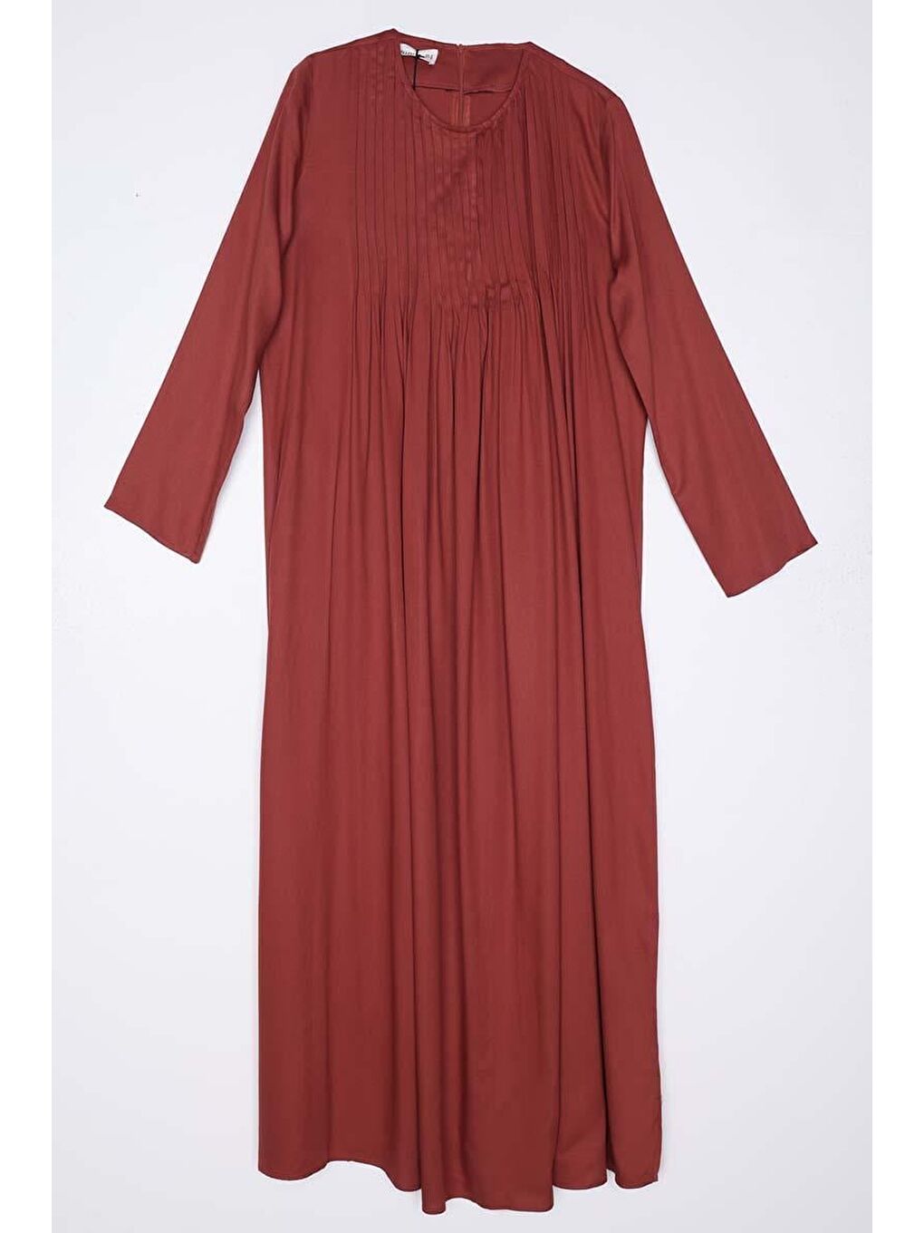 Kahverengi Kiremit Pileli Viskon Elbise-3