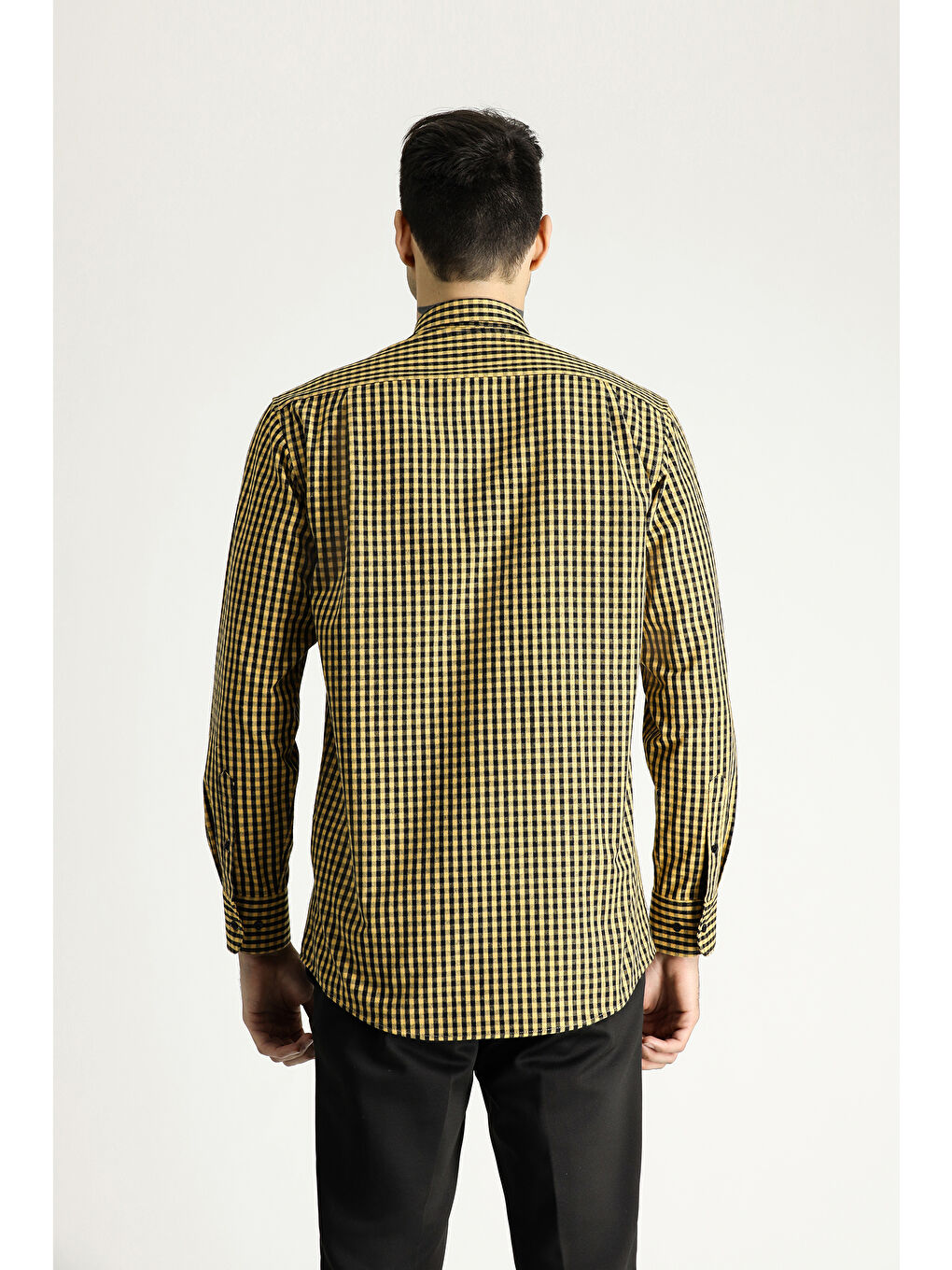 Sarı Uzun Kol Regular Fit Oduncu Ekose Pamuklu Kolay Ütülenebilir Düğmeli Yaka Gömlek-4