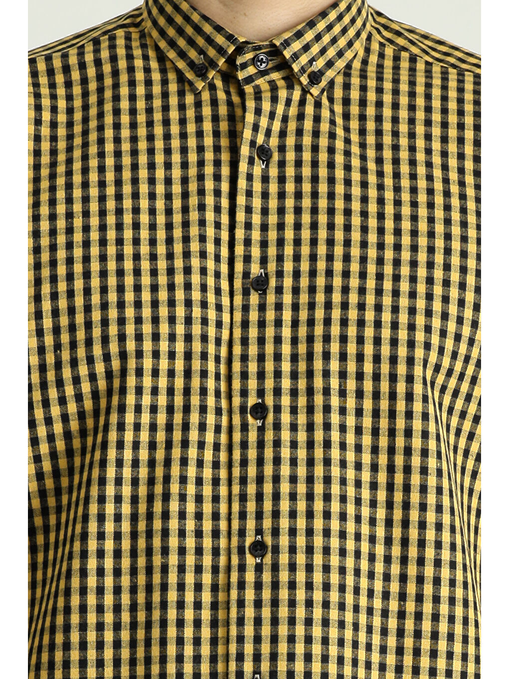 Sarı Uzun Kol Regular Fit Oduncu Ekose Pamuklu Kolay Ütülenebilir Düğmeli Yaka Gömlek-5