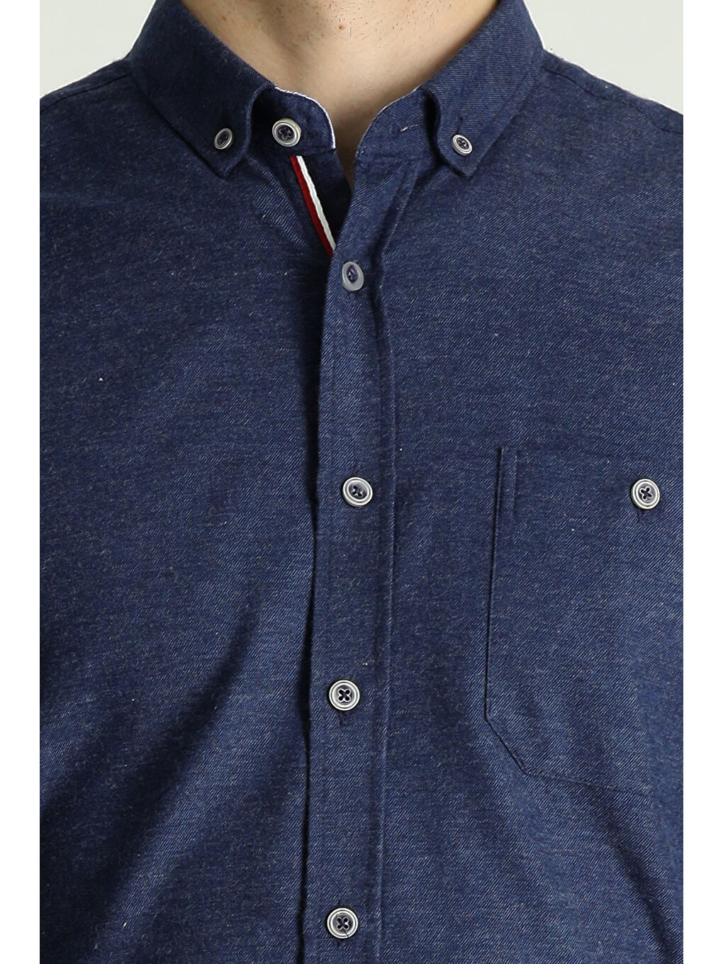 Lacivert Uzun Kol Regular Fit Pamuklu Düğmeli Yaka Gömlek-4