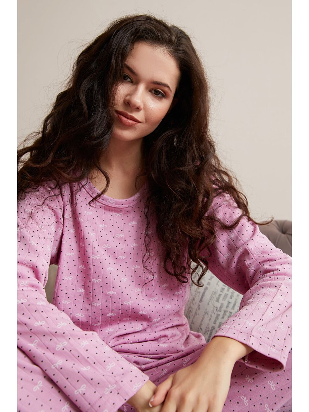 Pembe Büyük Beden Kalp Ve Yıldız Desenli Pijama Takımı-3