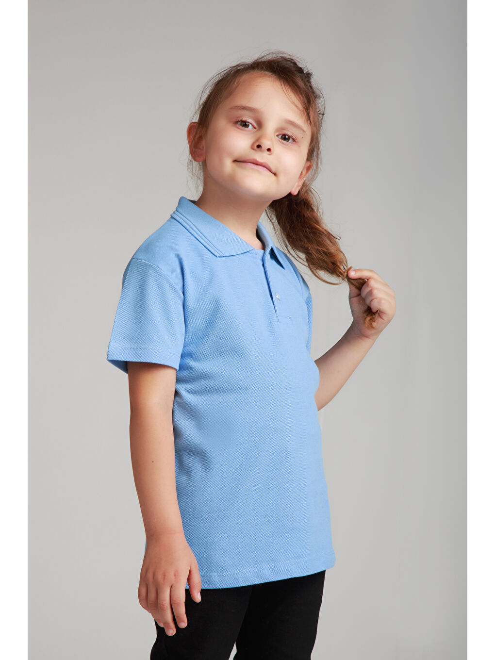 ajn Açık Mavi Kids Polo Yaka Basic Kısa Kollu Kız Çocuk Tişört - 1