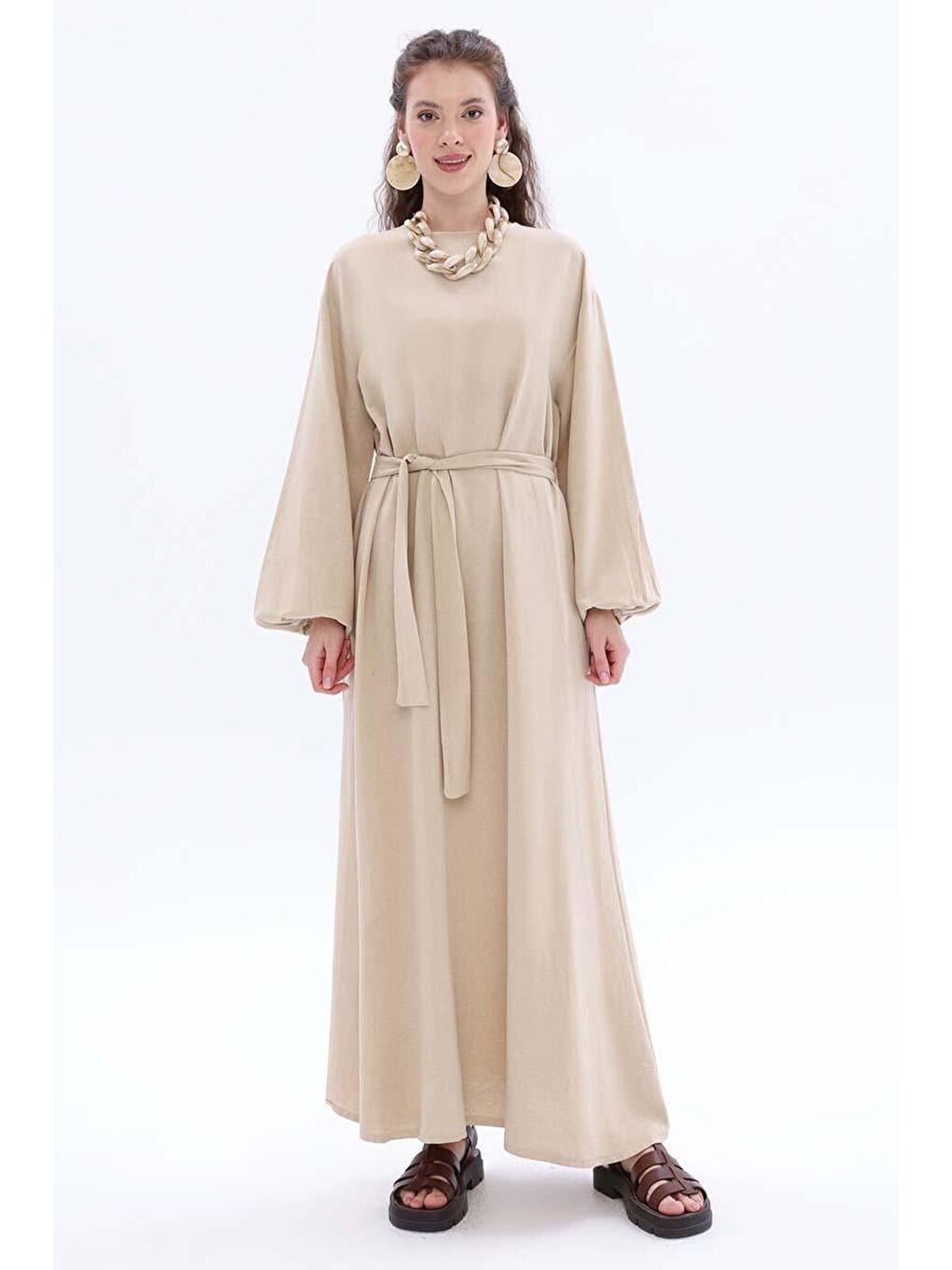 Bej Kemerli  Elbise-1