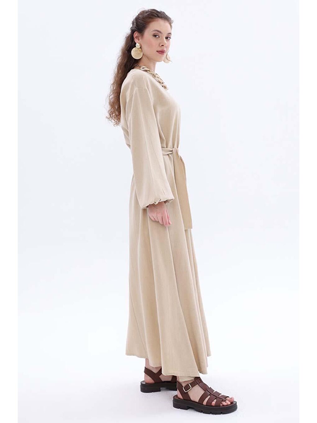 Bej Kemerli  Elbise-2