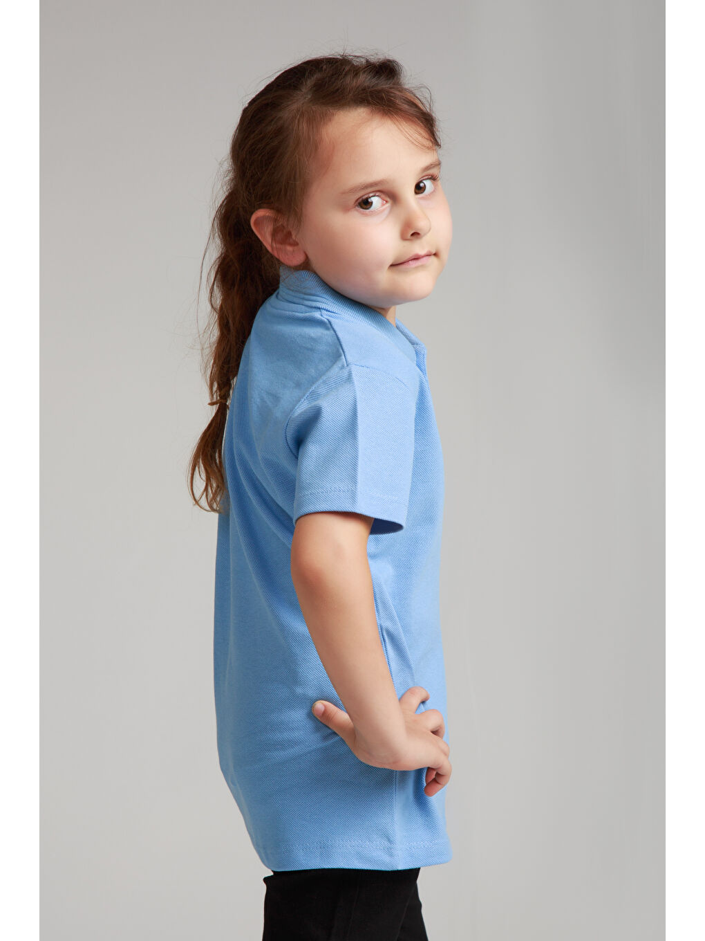 ajn Açık Mavi Kids Polo Yaka Basic Kısa Kollu Kız Çocuk Tişört - 2