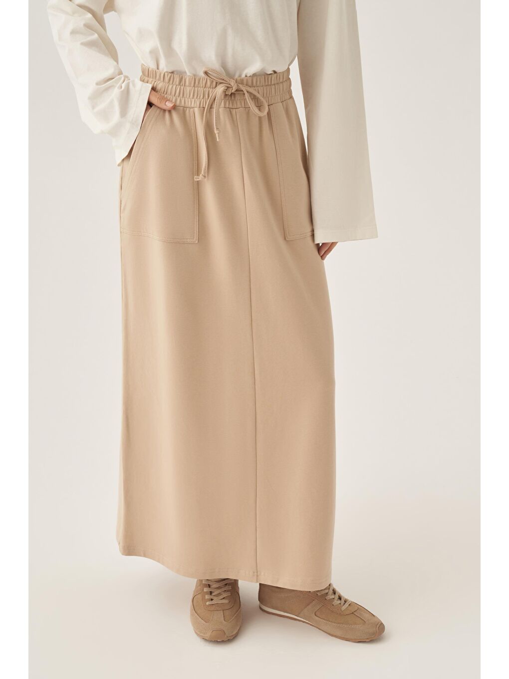 Bej-Pamuklu İki Cepli Etek-3