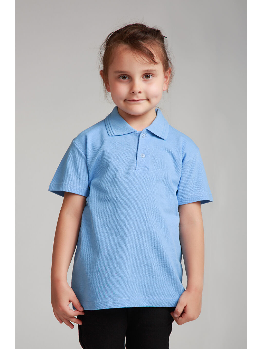 ajn Açık Mavi Kids Polo Yaka Basic Kısa Kollu Kız Çocuk Tişört