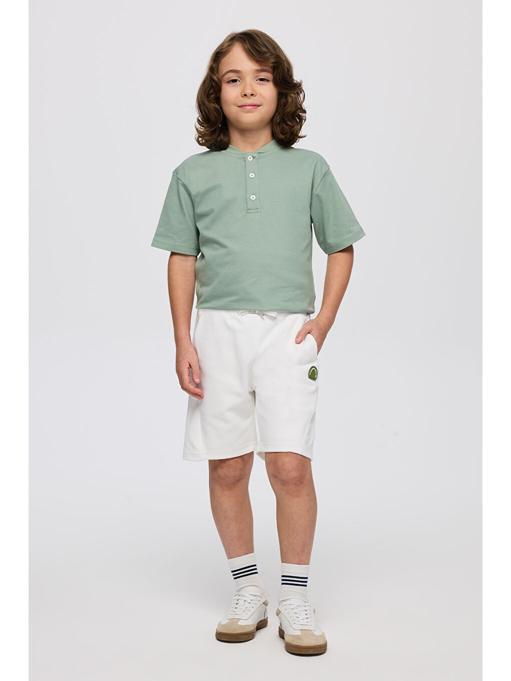 Erkek Çocuk Beli Lastikli Örme Ekru Şort