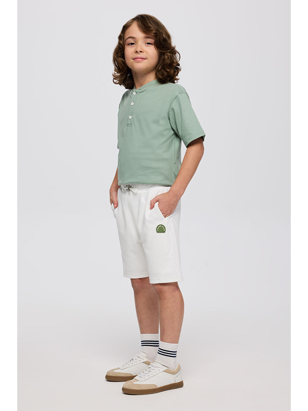 Erkek Çocuk Beli Lastikli Örme Ekru Şort-2