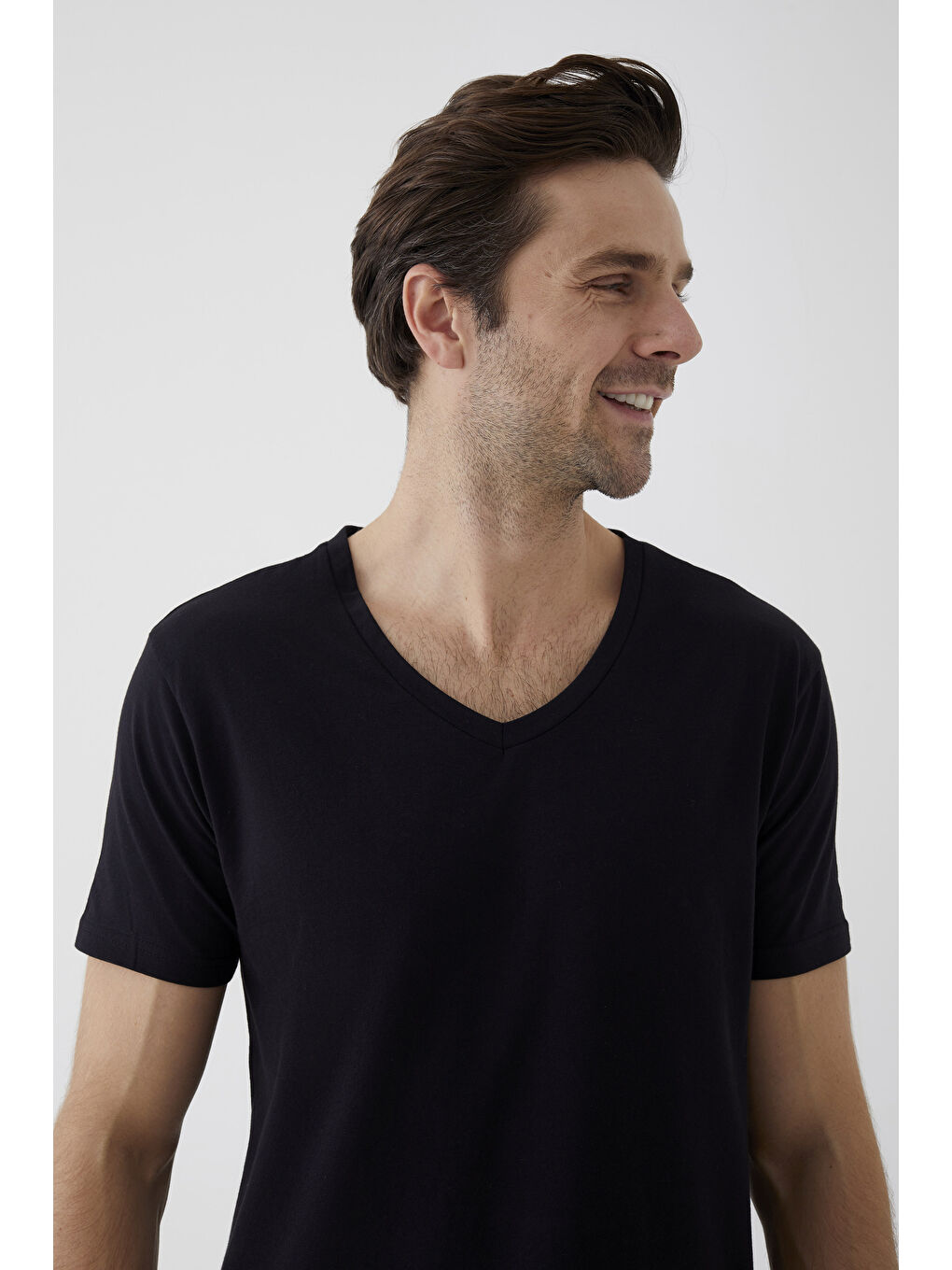 Siyah Erkek Pamuklu V Yaka Kısa Kollu Tişört 2 Adet - S000324311-19351 |-3