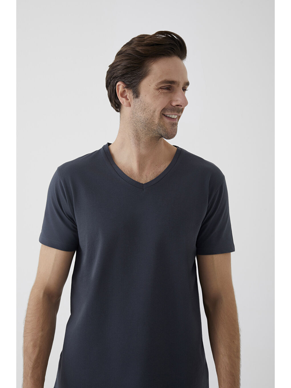 Gri Erkek Pamuklu V Yaka Kısa Kollu Tişört 2 Adet - S000324311-33408 |-4