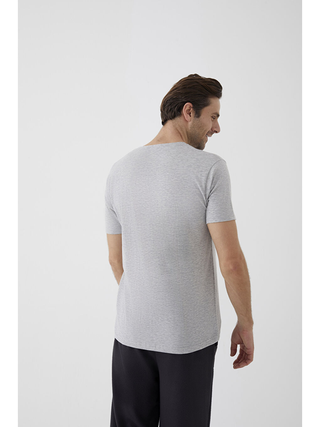 Gri Erkek Pamuklu V Yaka Kısa Kollu Tişört 2 Adet - S000324311-74 |-2