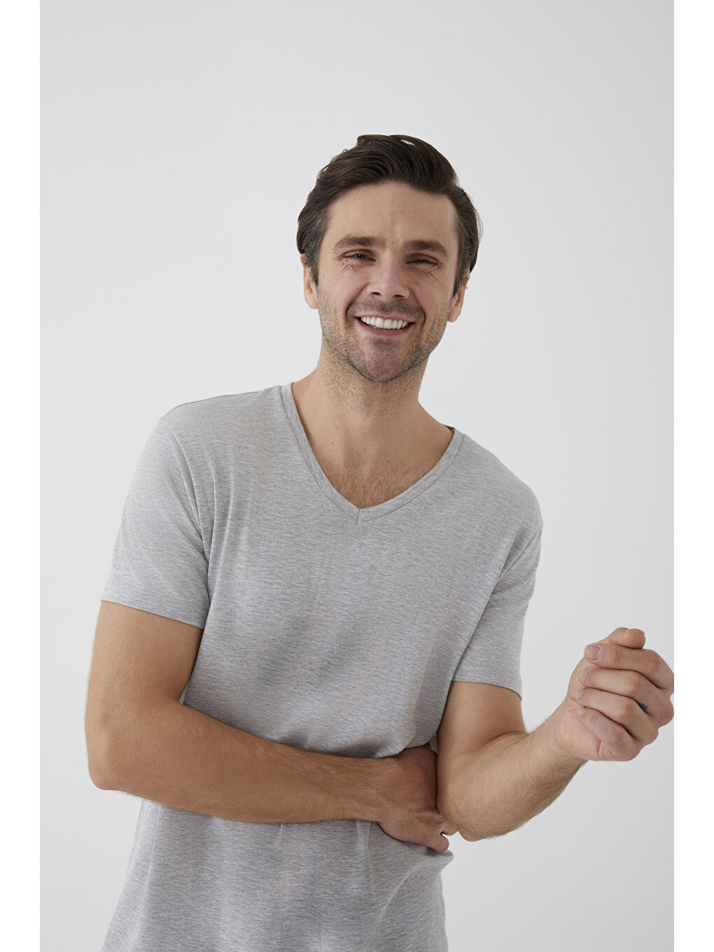 Gri Erkek Pamuklu V Yaka Kısa Kollu Tişört 2 Adet - S000324311-74 |-4