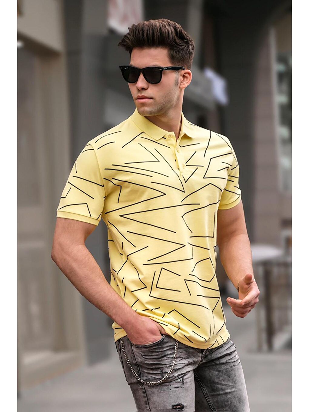 Erkek Polo Yaka Sarı Desenli Tişört 5817
