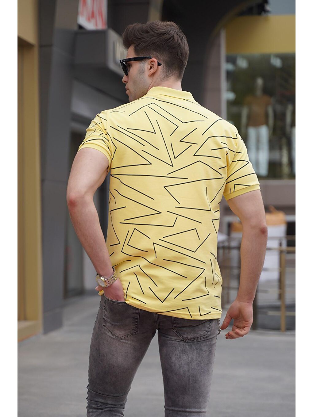 Erkek Polo Yaka Sarı Desenli Tişört 5817-1