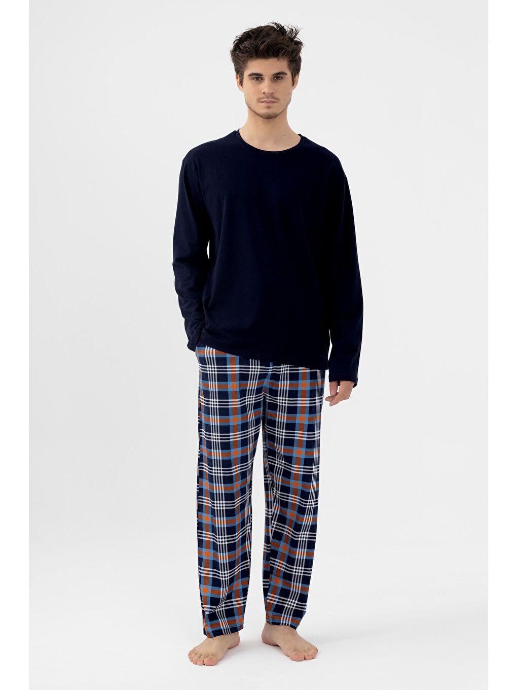 Turuncu Erkek Pamuklu Uzun Kollu Ekose Desenli Pijama Takımı - S000265564-20013 |