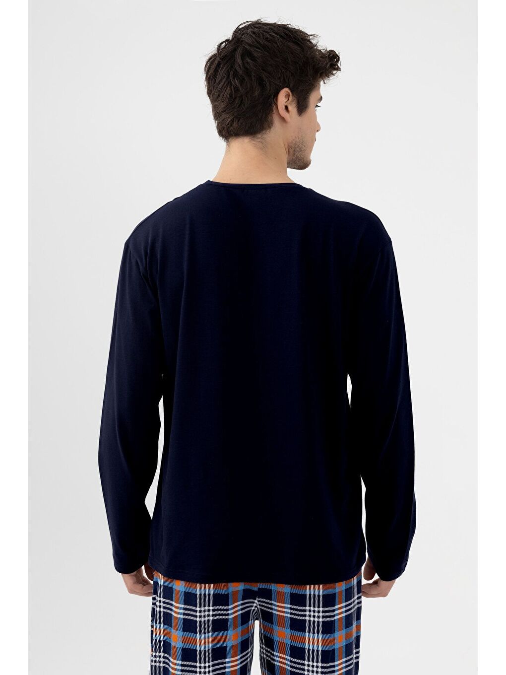 Turuncu Erkek Pamuklu Uzun Kollu Ekose Desenli Pijama Takımı - S000265564-20013 |-3