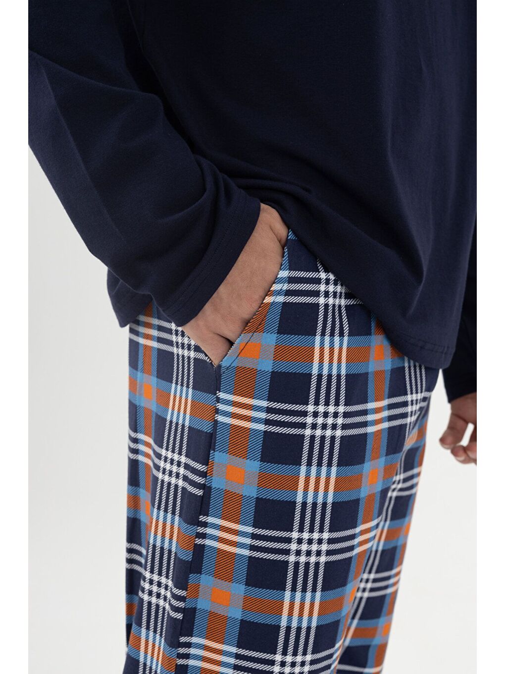 Turuncu Erkek Pamuklu Uzun Kollu Ekose Desenli Pijama Takımı - S000265564-20013 |-4