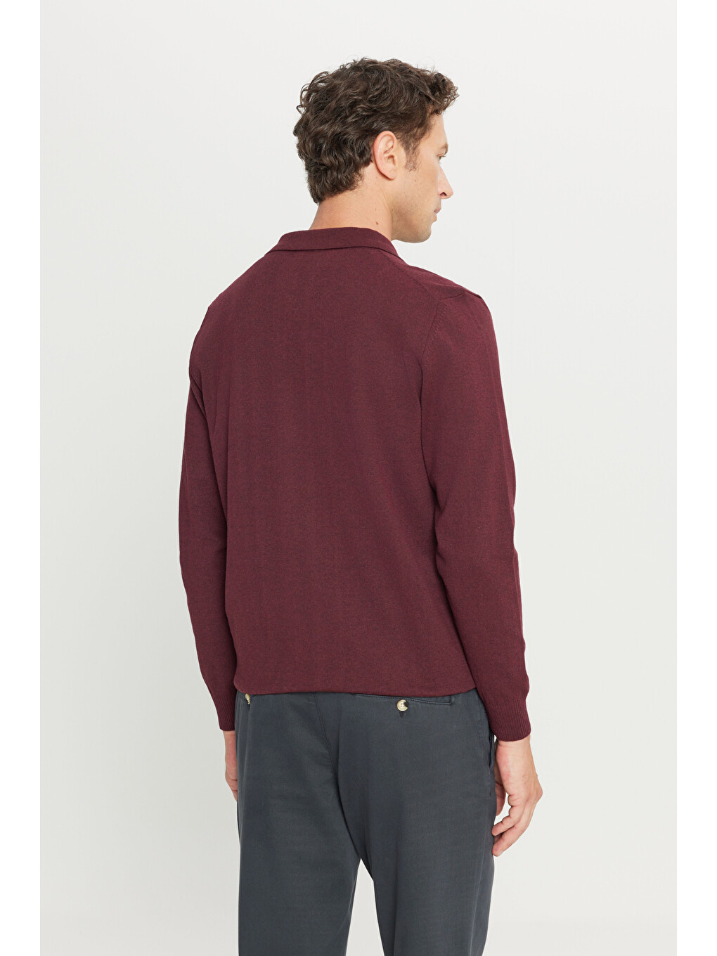 Erkek Bordo Pamuklu Standart Fit Normal Kesim Gömlek Yaka Triko Gömlek-4