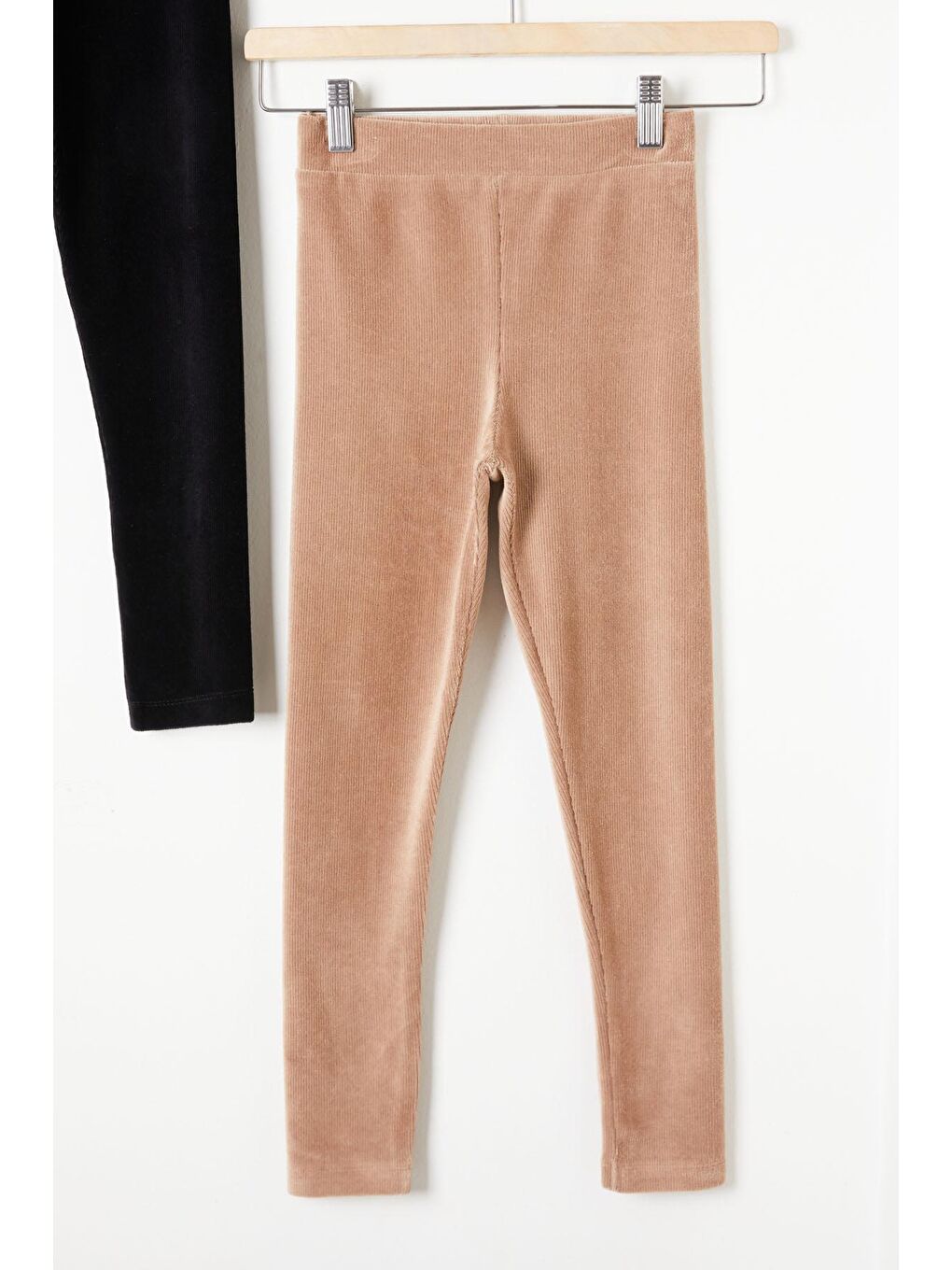 Beyaz Kız Çocuk Fitilli 2li Kadife Tayt Siyah-Krem 16489-1